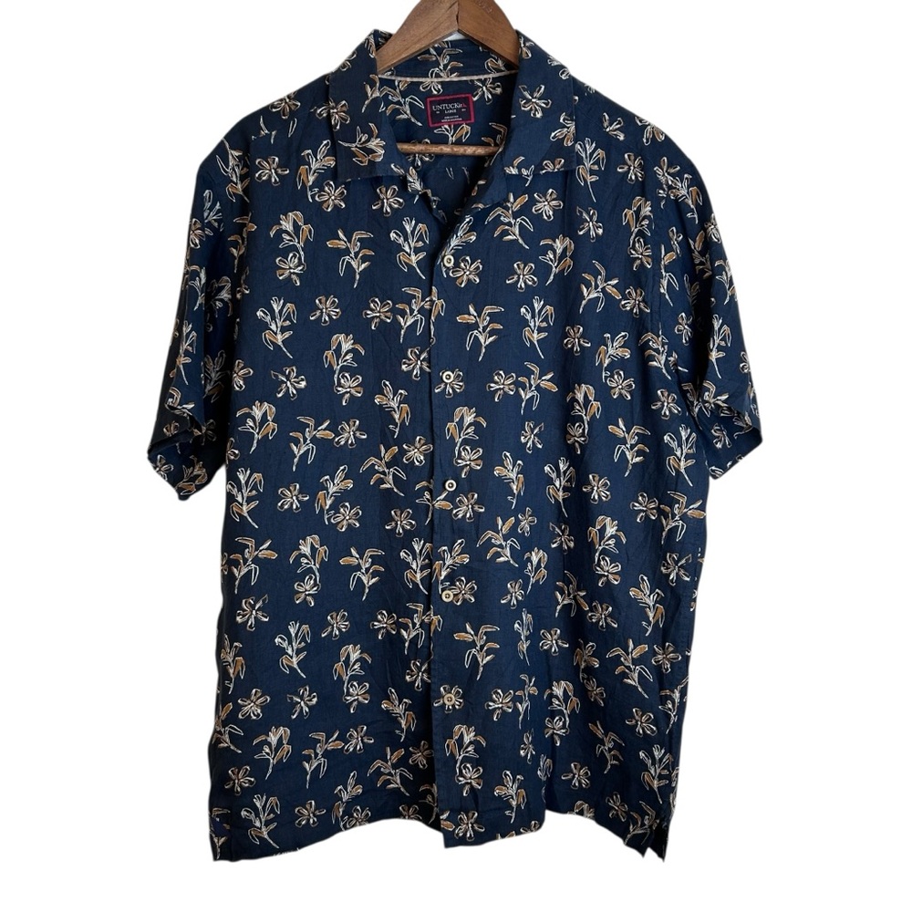 UNTUCKit ORTEGA Button Down Shirt Mens L Floral Loop Collar Cotton Navy Preppy
